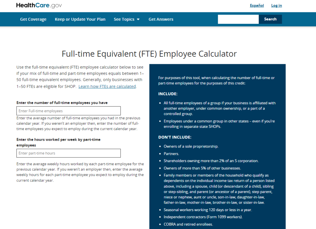 Maryland Small Business Health Insurance FTE Calculator
